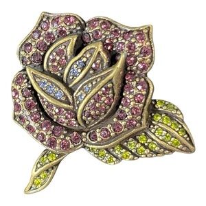 NIB La Vintage Kathy Levine Pave Crystal Rose Hair Clip Antique Bronze Purple
